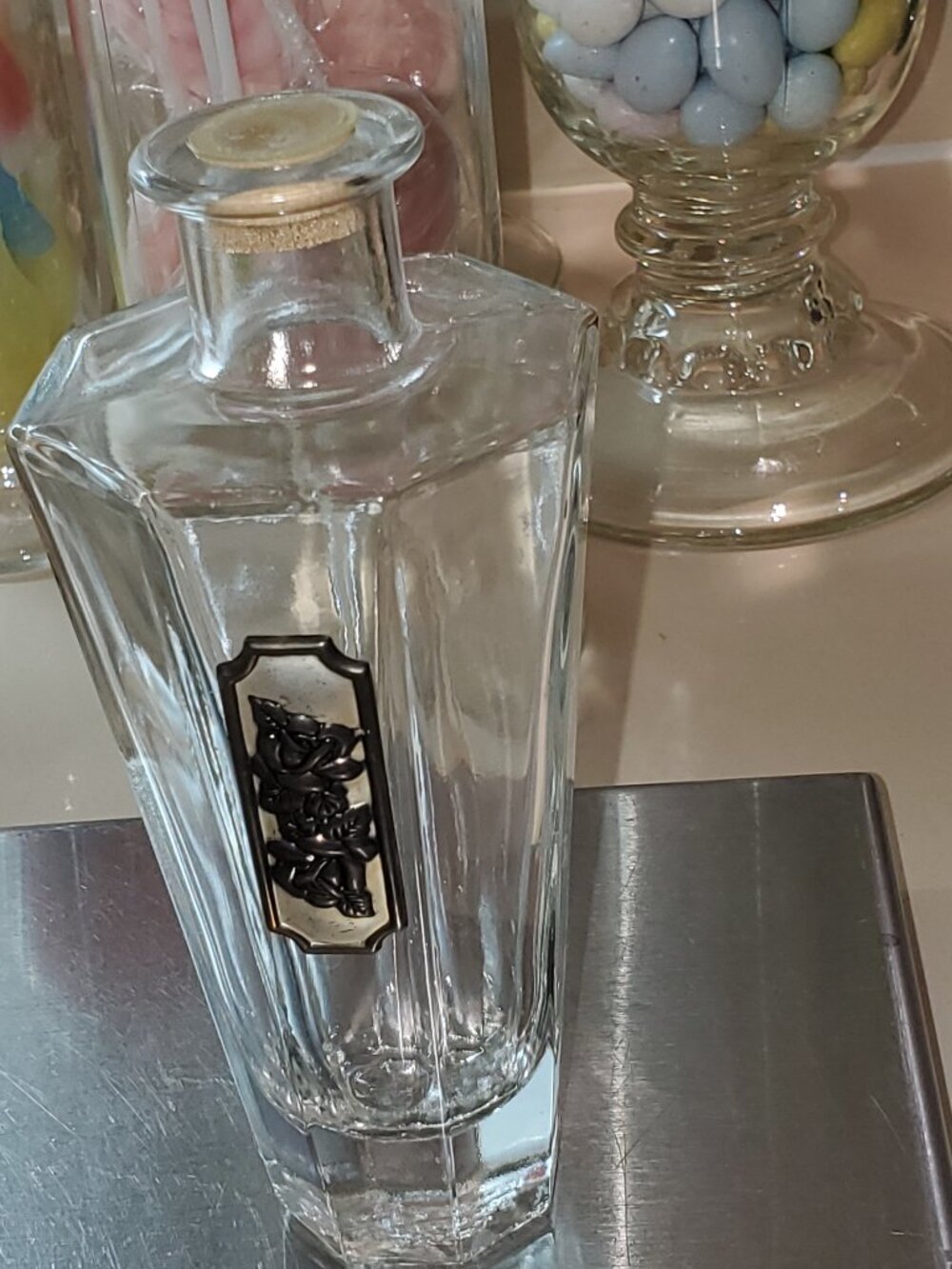 GLASS BOTTLE WITH ORIGINAL CORK STOPPER